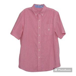 Chaps Shirt Men's Medium Button Up Pink Plaid Short Sleeve Dadcore Camp Outdoor